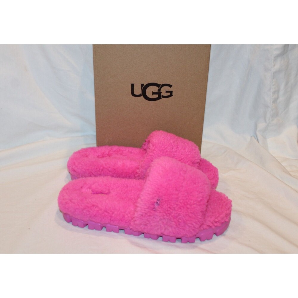 UGG COZETTA CURLY SHEEPSKIN COMFORT SLIDE SLIPPERS PINK BHTF NEW US 9 EU 40